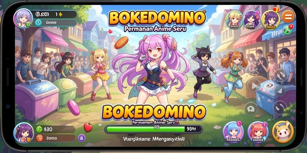 Tampilan screenshot BOKEDOMINO dengan karakter Anime yang menawan.