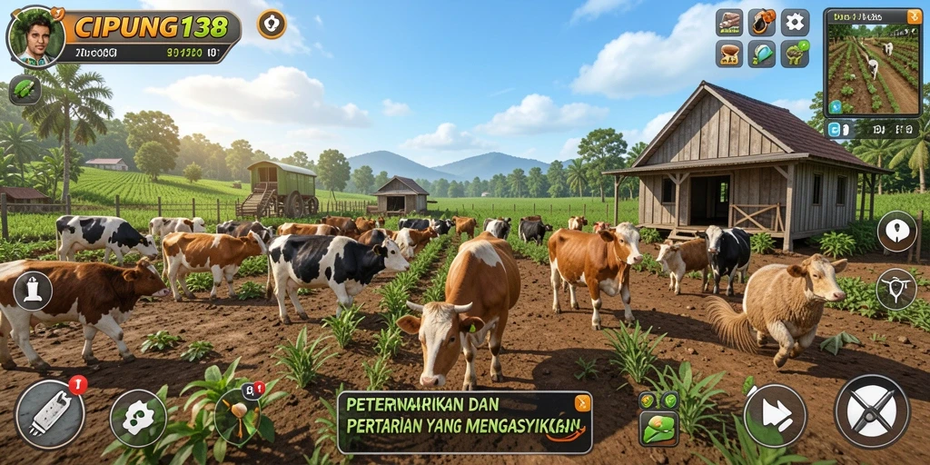 Tampilan gameplay menarik dari CIPUNG138 dengan suasana pertanian.