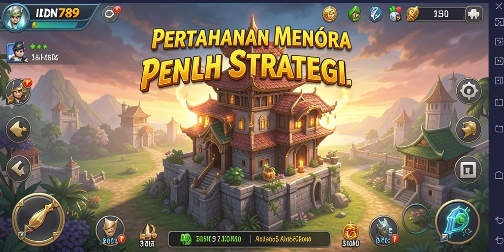 Tangkapan layar utama IDN789 menampilkan aksi pertahanan menara yang mendebarkan.