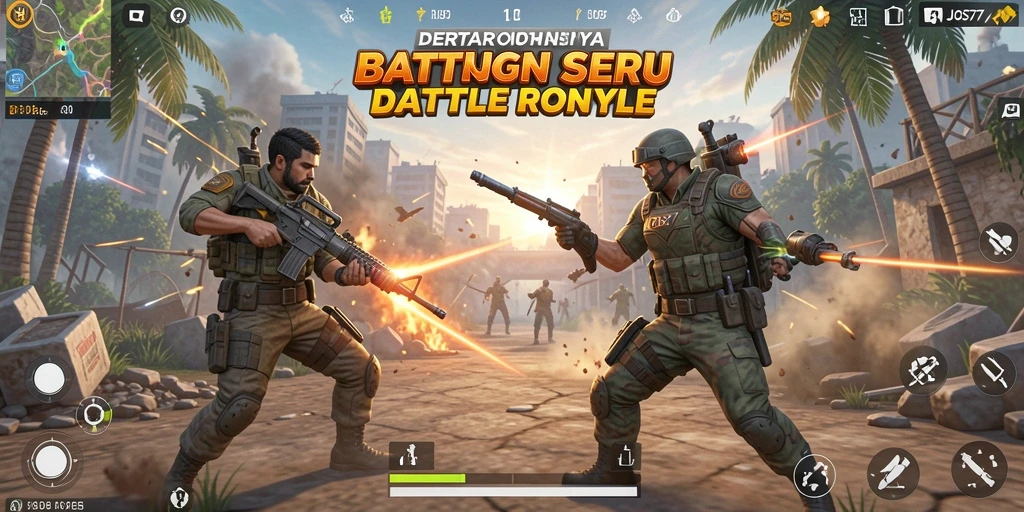 Screenshot JOS77 yang menampilkan pertarungan seru di arena Battle Royale.