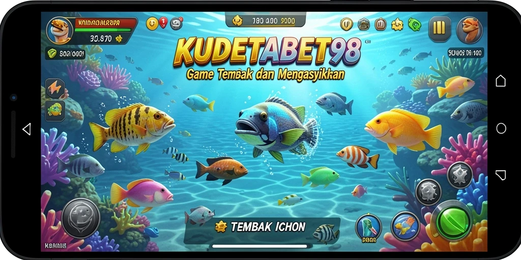 Screenshot gameplay KUDETABET98 menunjukkan aksi menembak ikan yang seru.