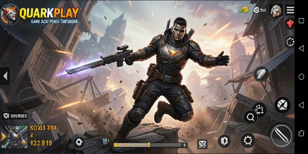 Screenshot dari gameplay mendebarkan QUARKPLAY dengan pertarungan intens.