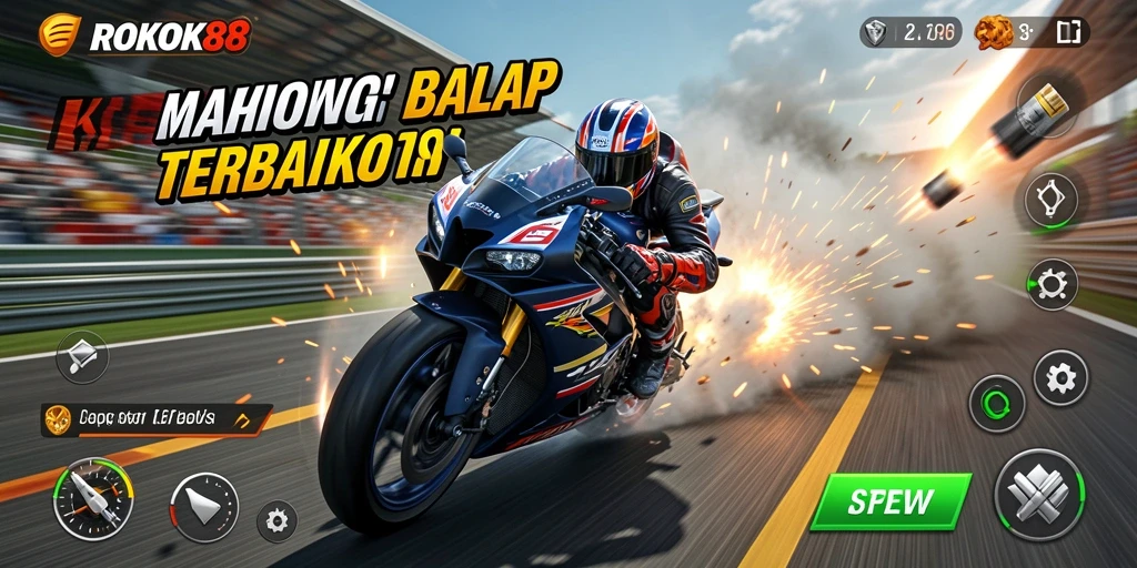 Gameplay seru dalam ROKOK88 dengan motor balap yang memukau.