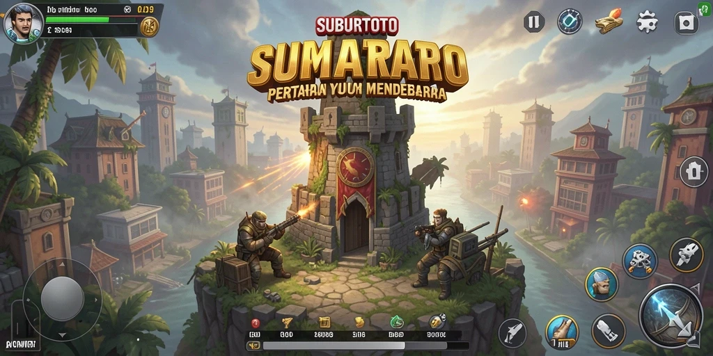 Tampilan gameplay menegangkan di SUBURTOTO dengan strategi menara pertahanan.