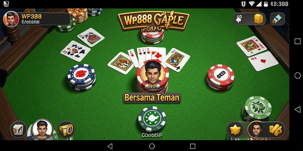 Screenshot utama WP888 menampilkan gameplay Gaple yang seru dan interaktif.